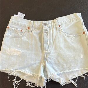Light Blue Distressed Denim Shorts